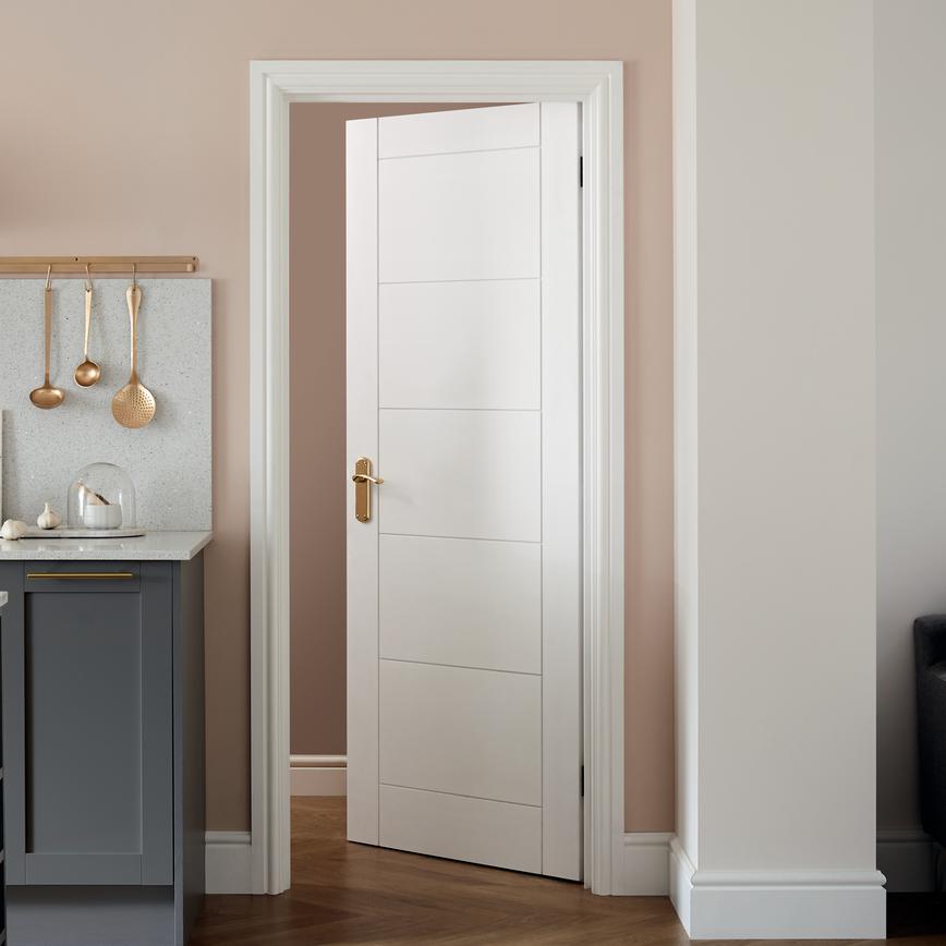 TDC Linear Satin Smooth Pre-finished White Moulded Door