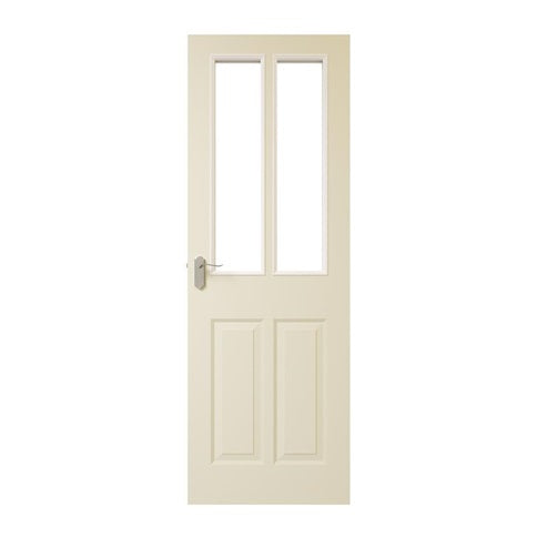 TDC Thruxton Grained 4 Panel Moulded Pre-Finished White Glazed Door